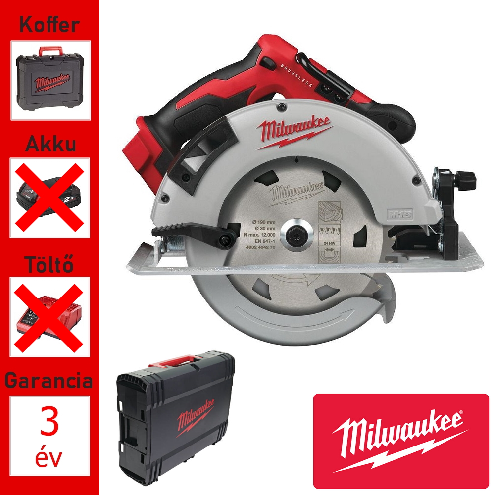 Milwaukee 18V akkus körfűrész géptest 190mm + koffer